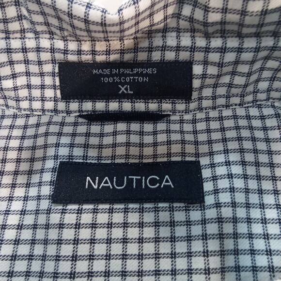 Nautica Men’s XL White Blue Check Button Down Shirt Long Sleeve 100% Cotton - Picture 5 of 7